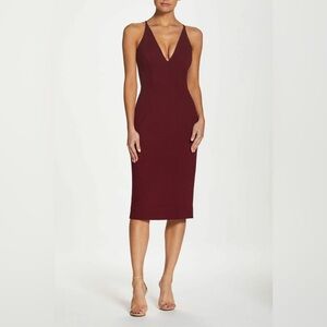 Dress the Population - Lyla Crepe Cocktail Dress in Burgundy